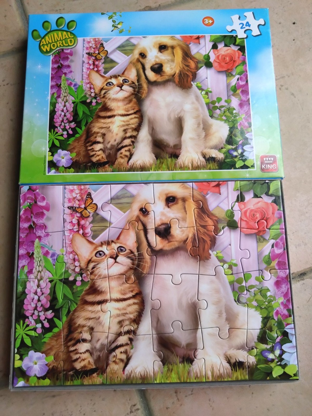 puzzel schattig hondje en poesje, Kinderen en Baby's, Ophalen of Verzenden, 10 tot 50 stukjes, Zo goed als nieuw, 2 tot 4 jaar