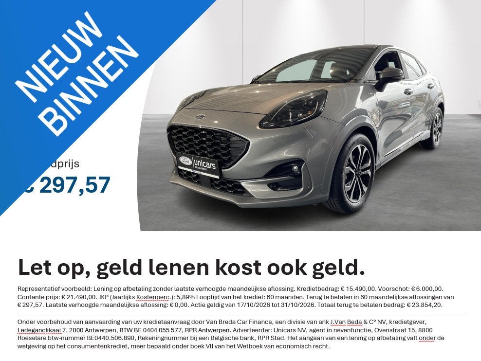 Ford Puma 1.0i Ecoboost mHEV 92kW ST-Line X, Auto's, Stof, Bedrijf, 5 deurs, Hybride Elektrisch/Benzine