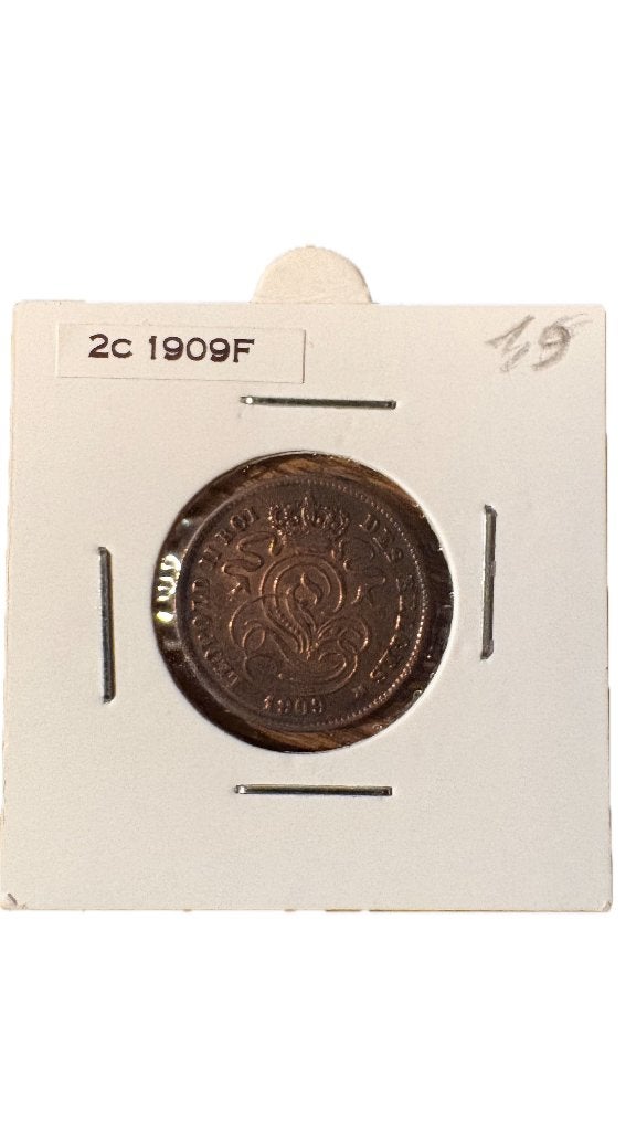 LEOPOLD II: 2 cent 1909F (1), Ophalen of Verzenden