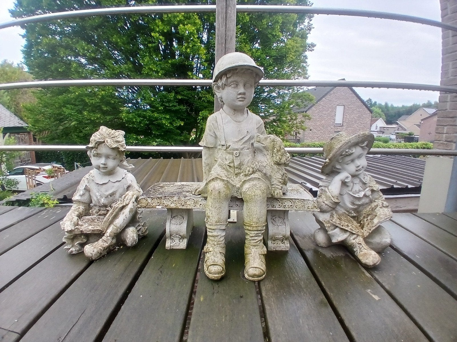 Lot de 3 statues de jardin anciennes en pierre reconstituée, Enlèvement, Béton