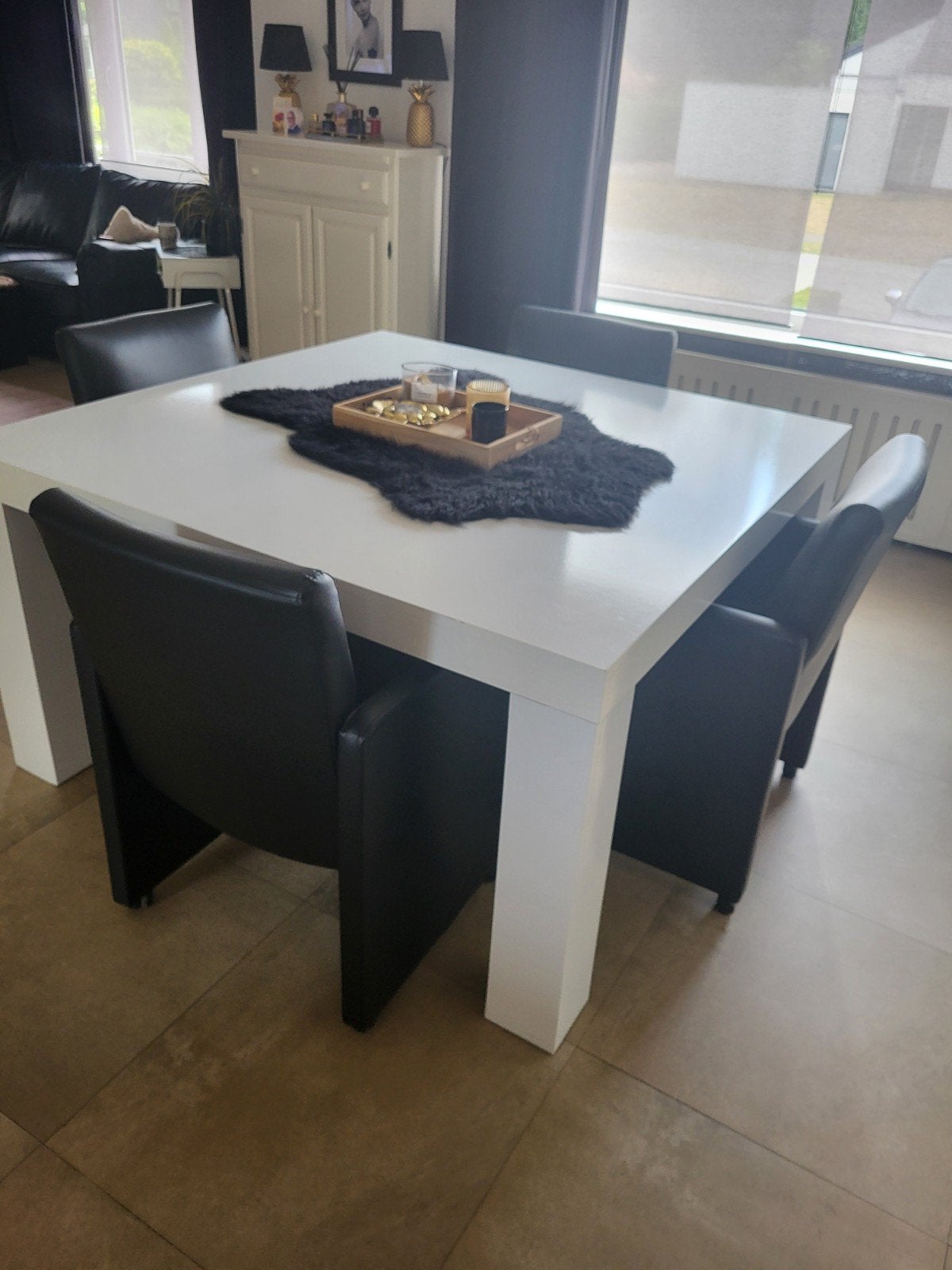 Eettafel en stoelen., Huis en Inrichting, Ophalen, Gebruikt, Vierkant, Vijf personen of meer