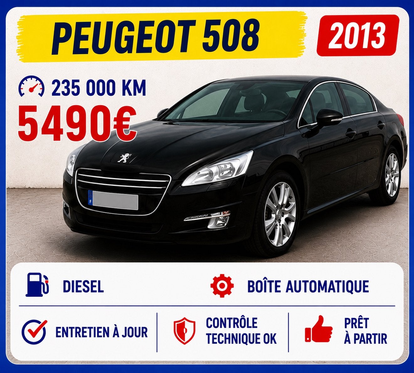 PEUGEOT 508 HDI+HYBRIDE 200CV DE 2012 235000 KMS BOITE AUTO, Autos, Particulier, Achat