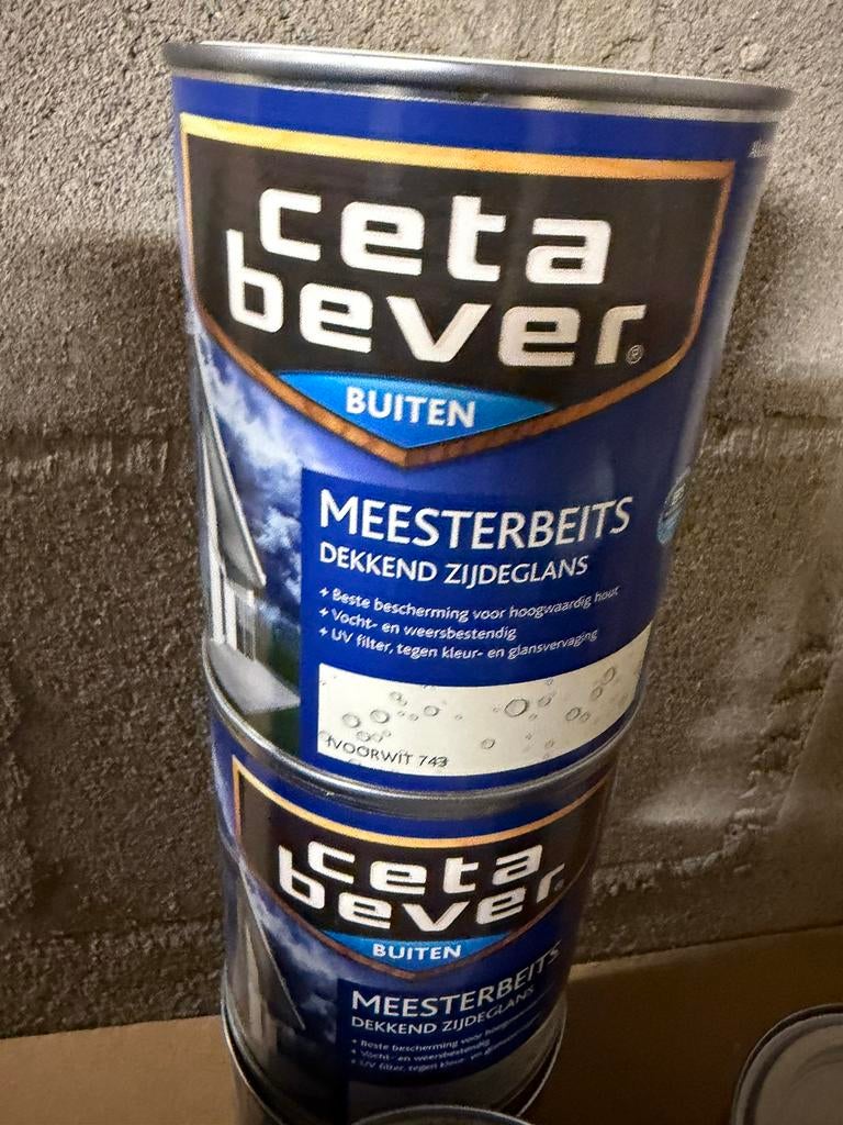 Cetabever dekkende beits ivoorwit 0,75l en 1,25liter, Ophalen of Verzenden, Zo goed als nieuw, Hout