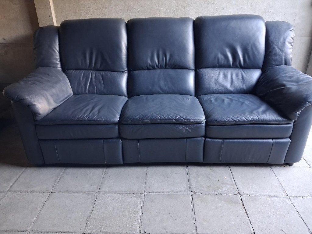 MC 3-zit zetel in echte leder met 2 relaxen +Gratis Levering, Enlèvement ou Envoi, Utilisé, Cuir, Trois personnes