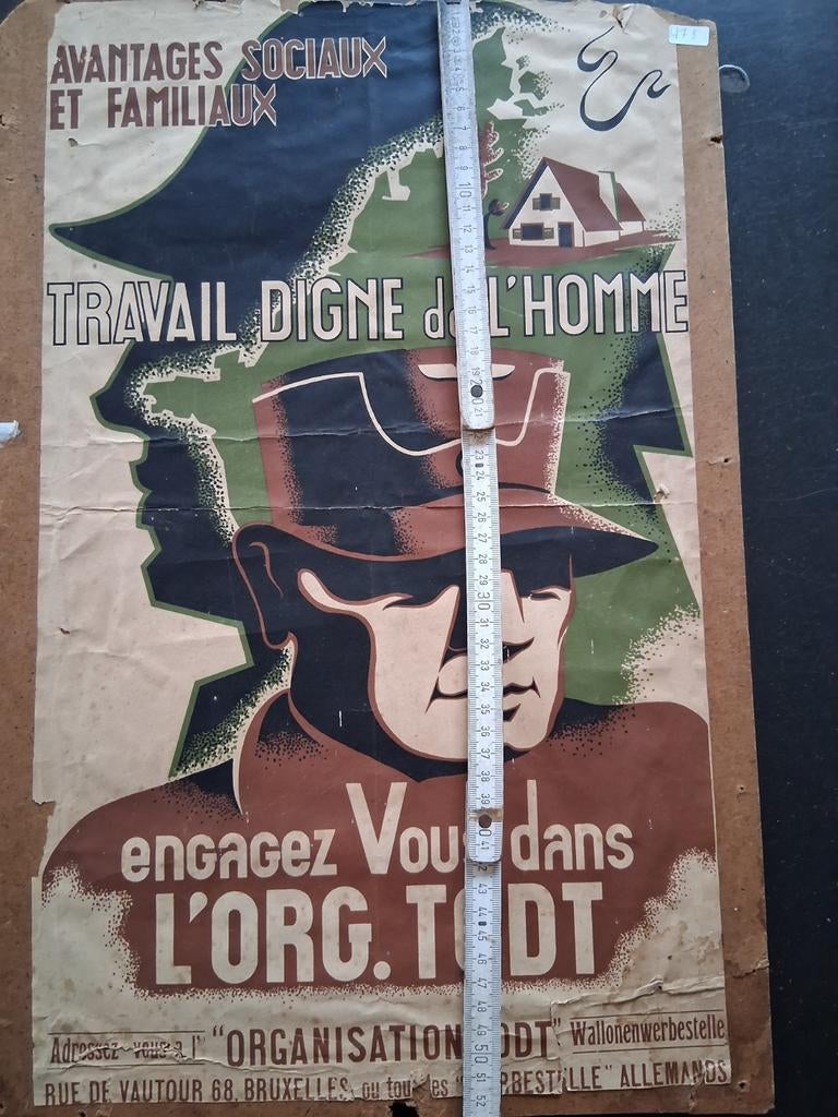 Affiche Todt Wallonië, Verzamelen, Militaria | Tweede Wereldoorlog, Ophalen of Verzenden