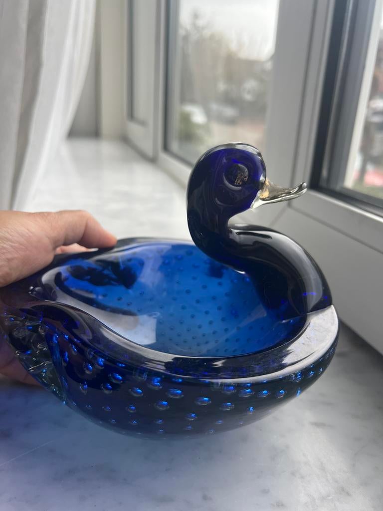 Blauwe Murano glazen eend met vergulding, Antiek en Kunst, Ophalen of Verzenden