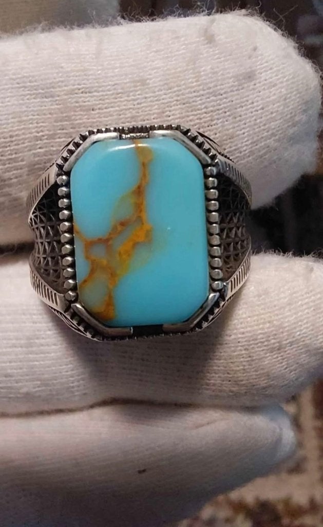 Stoere 925 Zilveren Herenring met Turkoois Steen - Nieuw, Heer, Nieuw, Ophalen of Verzenden, Met edelsteen