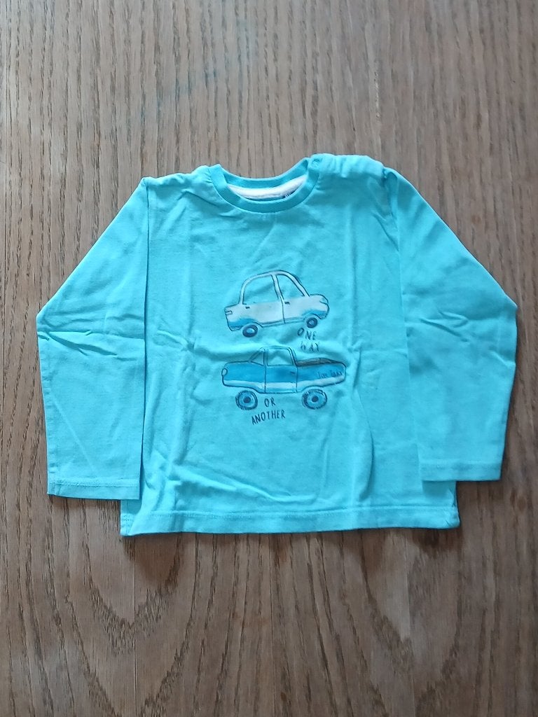 Turquoise Tom Tailor Longsleeve Maat 86 - Met Auto-opdruk, Kinderen en Baby's, Babykleding | Maat 86, Tom Tailor, Ophalen of Verzenden