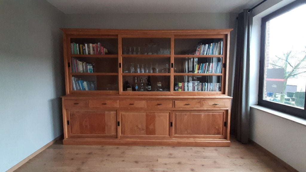 Teak vitrine kast, Ophalen, Gebruikt, 200 cm of meer, Teakhout