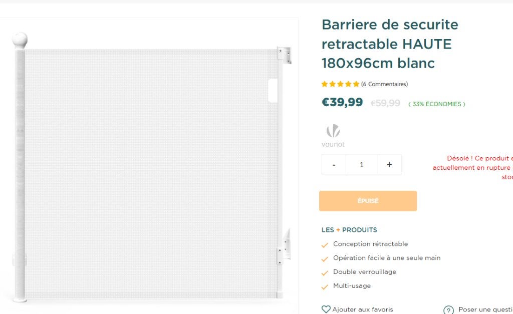 Barrière de sécurité enfant rétractable, Enlèvement, Neuf, Barrière de sécurité