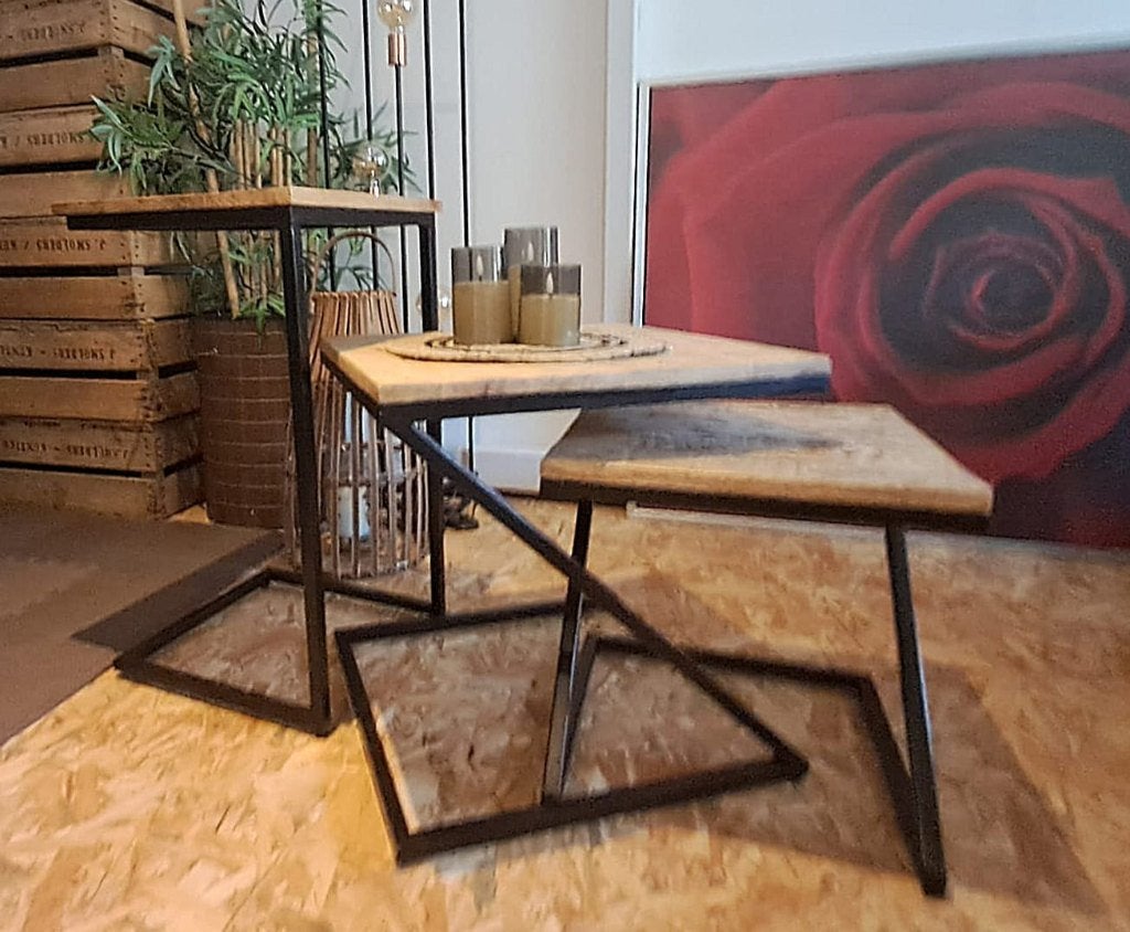 Salontafel en bijzettafel, Ophalen, Vierkant, Zo goed als nieuw, Industrieel
