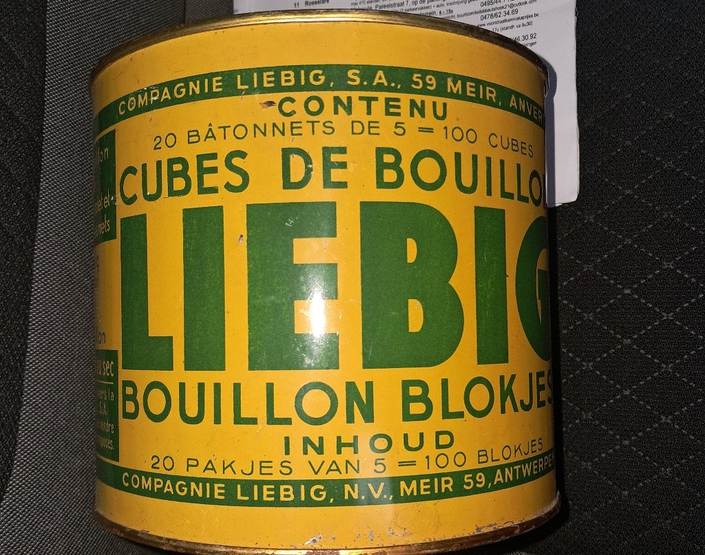 Ancienne boîte en fer blanc Liebig originale 100 cubes, Enlèvement ou Envoi, Comme neuf, Autre, Autres marques