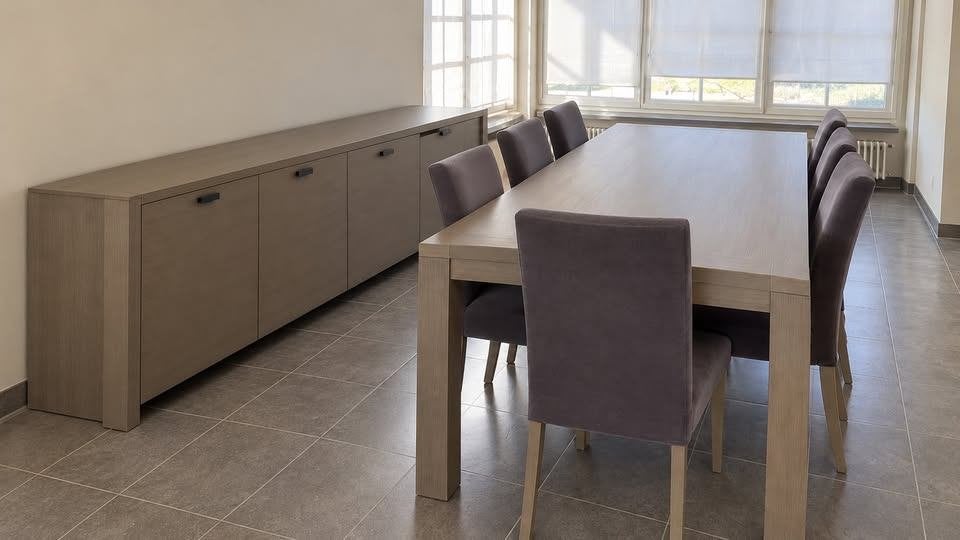 ENSEMBLE DE SALLE À MANGER : table, buffet et 6 chaises, Maison & Meubles, Teck, 150 à 200 cm, Cinq personnes ou plus, 100 à 150 cm