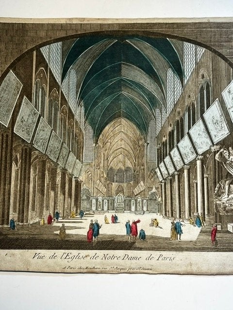 ca 1760 opticaprent Notre-Dame de Paris & 1807 Napoleonkrant, Antiquités & Art, Enlèvement ou Envoi, Vie quotidienne