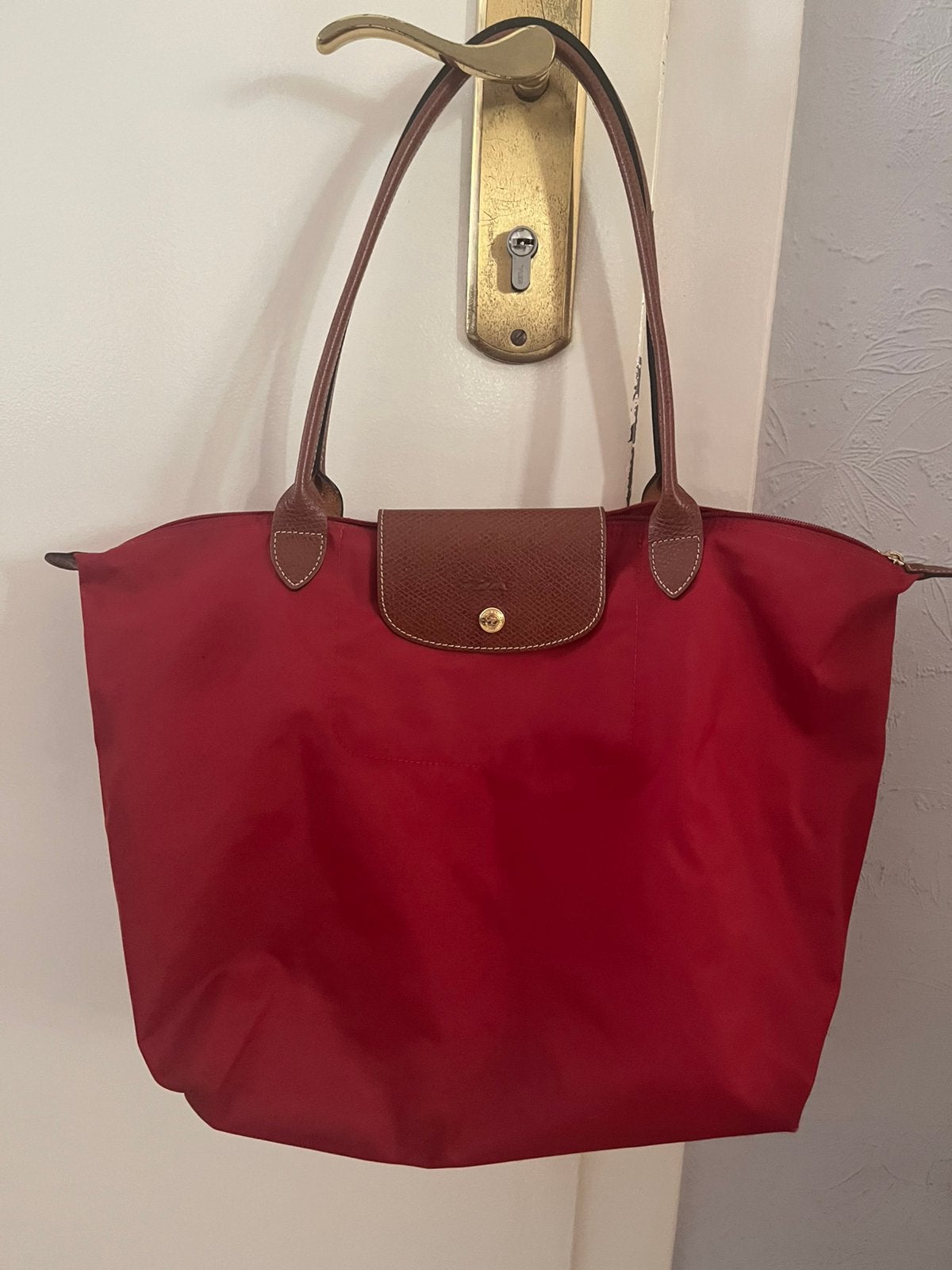 Rode tas Lonchamps met leren hengsels, Ophalen, Gebruikt, Rood