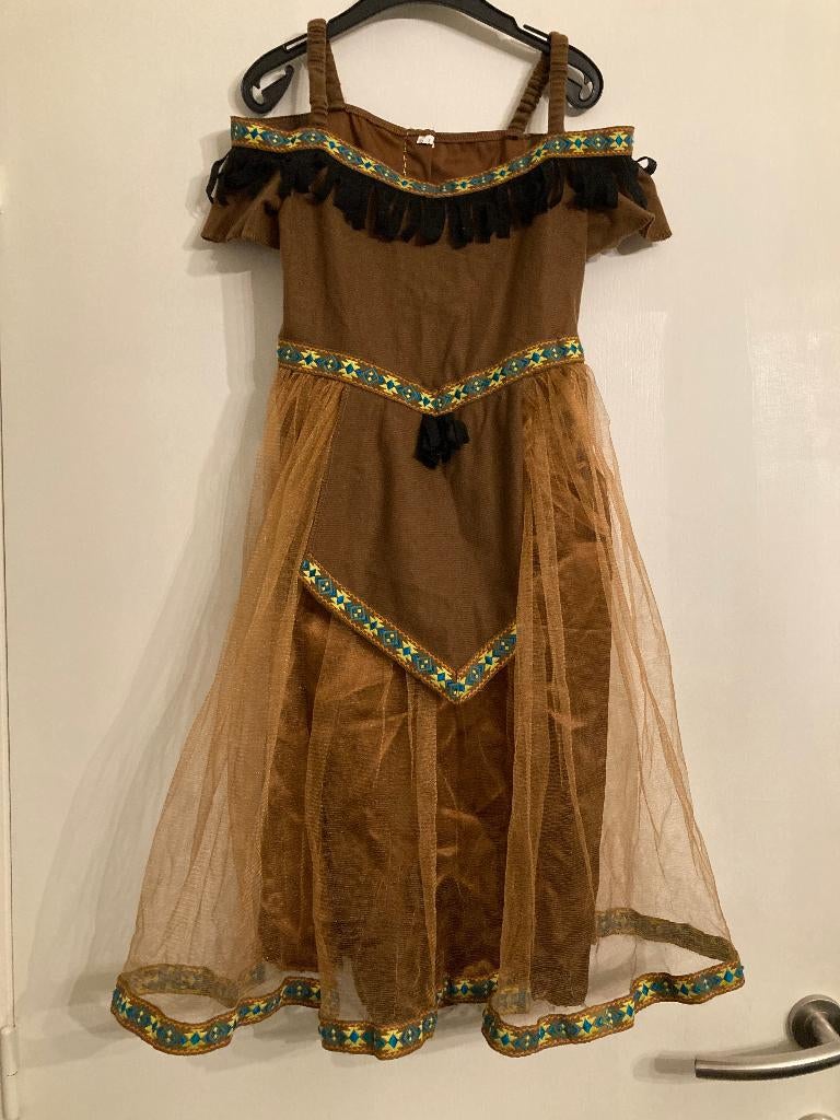 Verkleedkledij - indianenjurkje met tooi - 10-12 jaar, Enfants & Bébés, Costumes de carnaval & Déguisements, Utilisé, Fille, 134 à 140