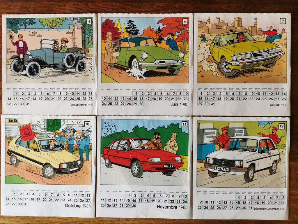 Calendrier Citroën - Tintin 1985, Verzenden, Kuifje, Gebruikt, Plaatje, Poster of Sticker