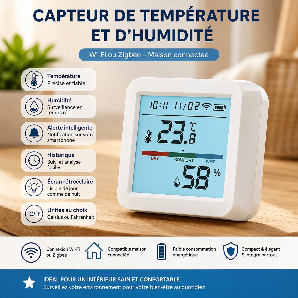 Capteur connecté température & humidité Tuya – Neuf, Bricolage & Construction, Enlèvement, Comme neuf