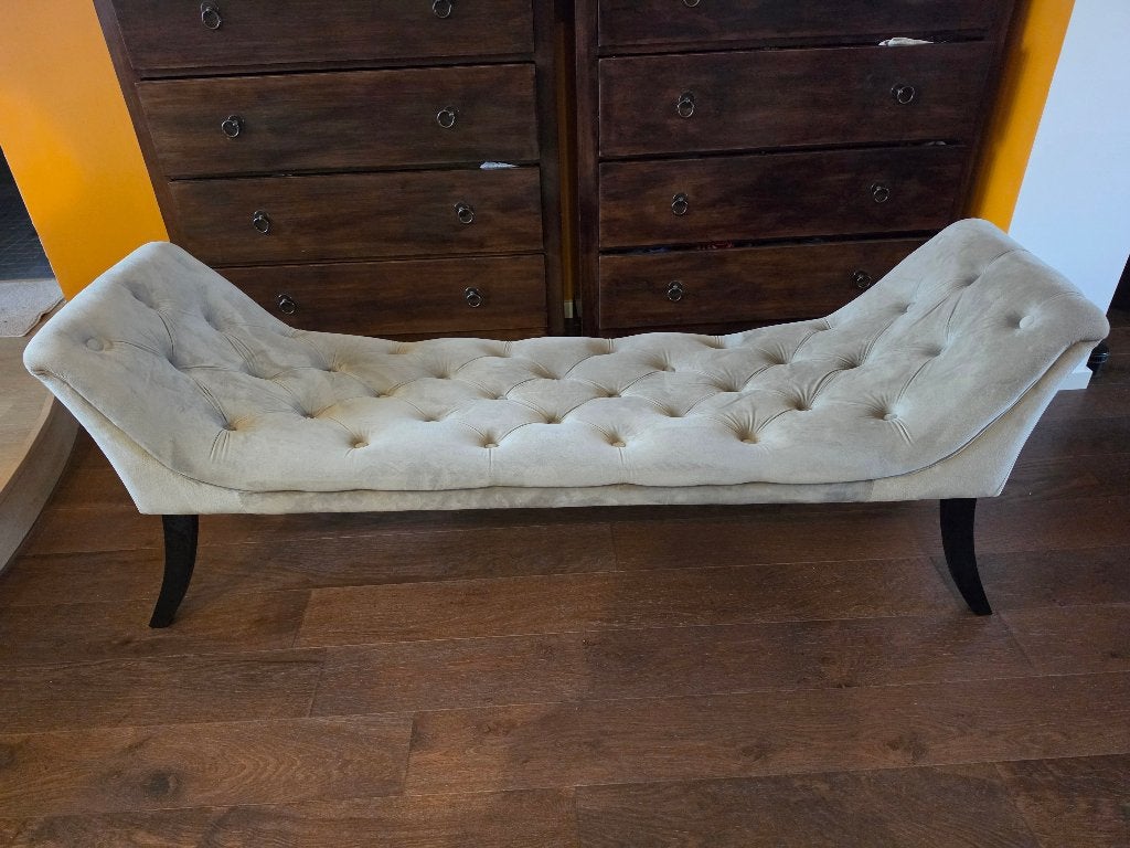 PTMD Nora Velours zandkleurig bed bankje 160 cm, Bois, Comme neuf, Enlèvement, 125 cm ou plus
