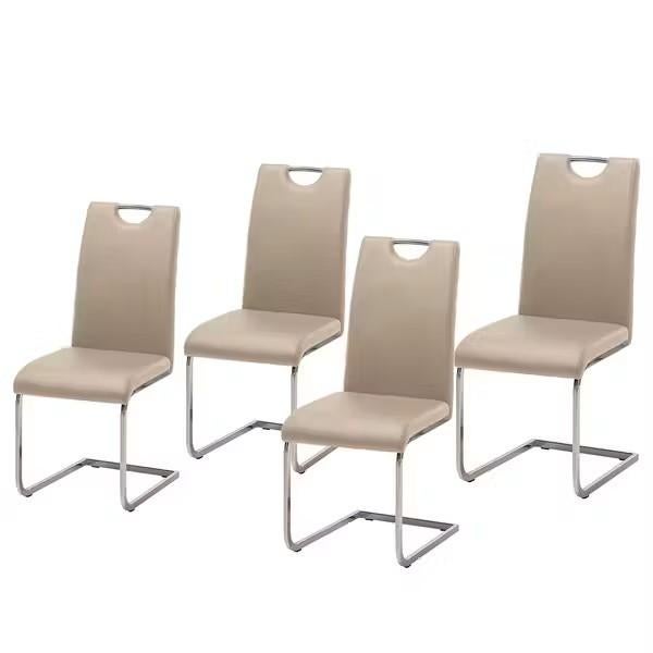 4 chaises salle à manger métal cuir synthétique cappuccino, Autres couleurs, Synthétique, Comme neuf, Enlèvement