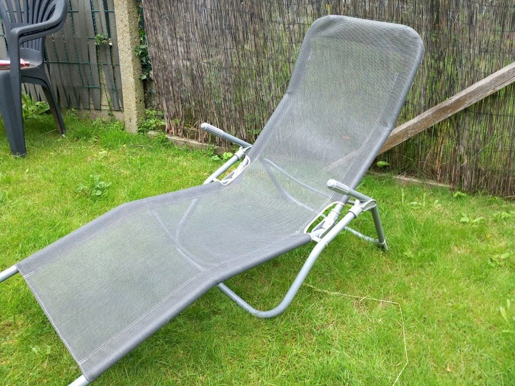 Transat gris, Tuin en Terras, Tuinstoelen, Ophalen, Gebruikt, Textileen, Inklapbaar