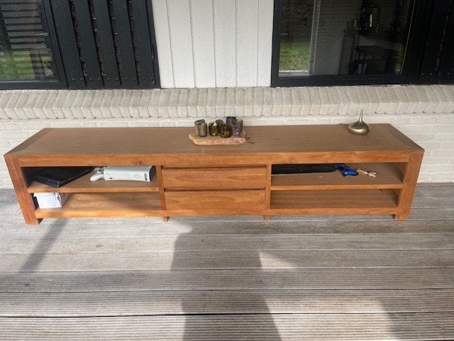 Teak tv tafel, Ophalen, Teakhout, Zo goed als nieuw, 200 cm of meer