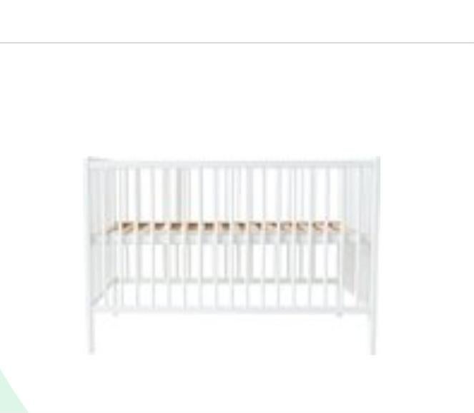 Babybed wit met of zonder bijhorende accessoires, Moins de 70 cm, Comme neuf, Sommier à lattes, Enlèvement