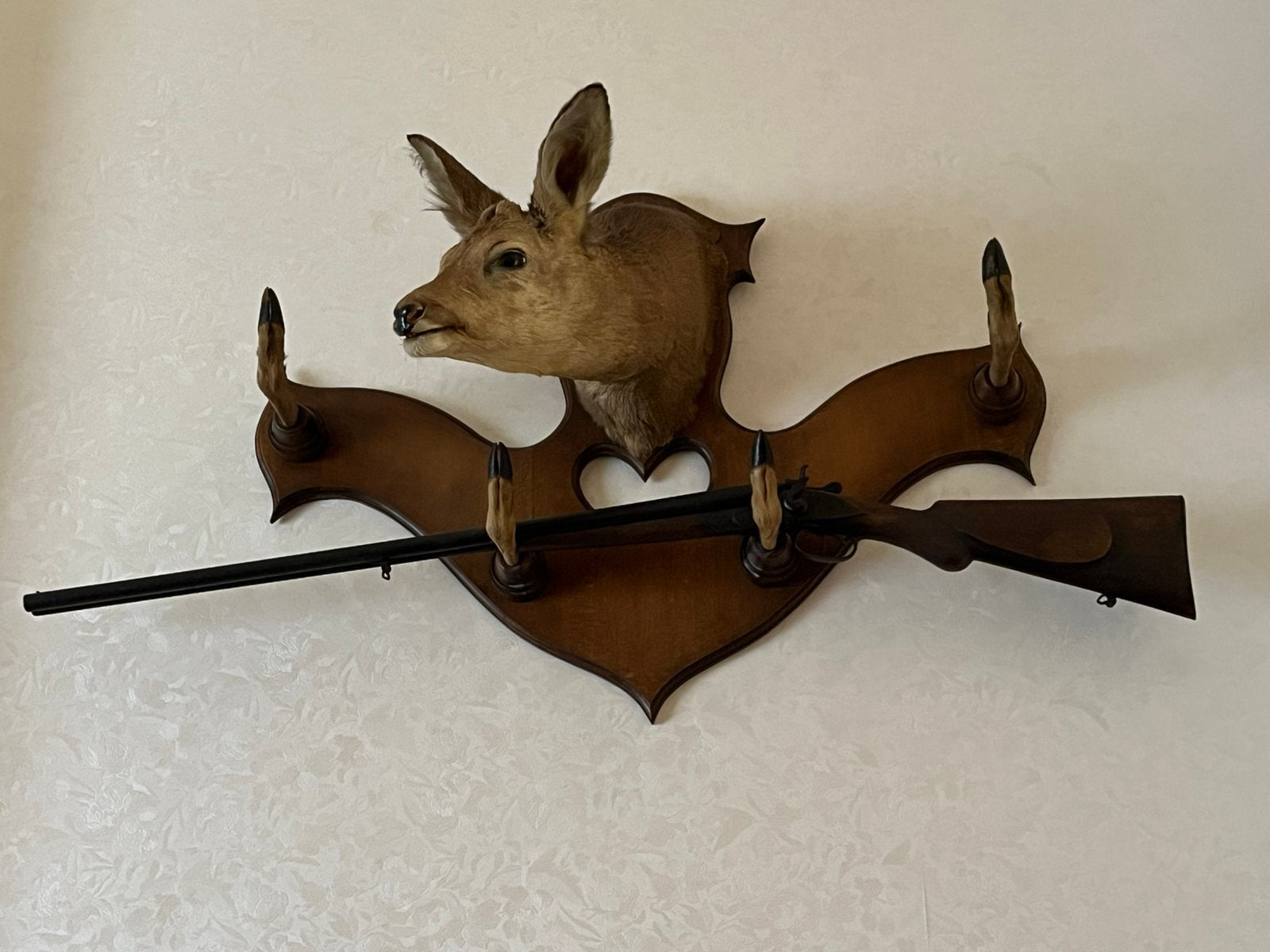 Ancien râtelier porte-fusil Patère bois chevreuil taxidermie, Enlèvement, Utilisé, Cerf, Animal empaillé