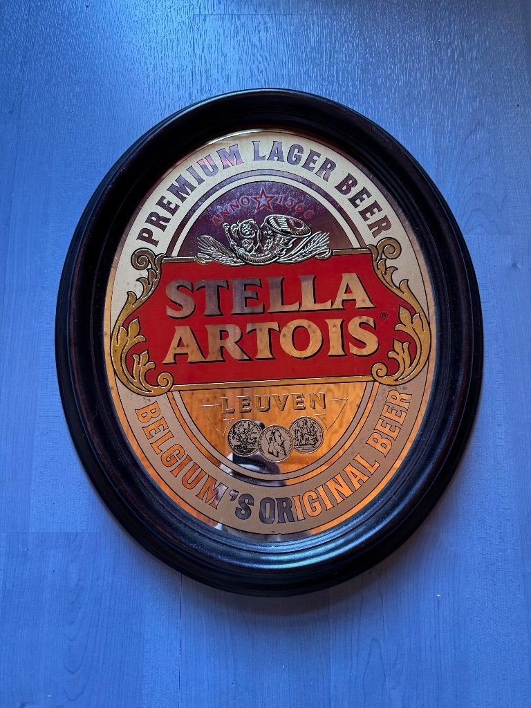 Vintage Stella Artois spiegel, Ophalen, Zo goed als nieuw, Reclamebord, Plaat of Schild, Stella Artois