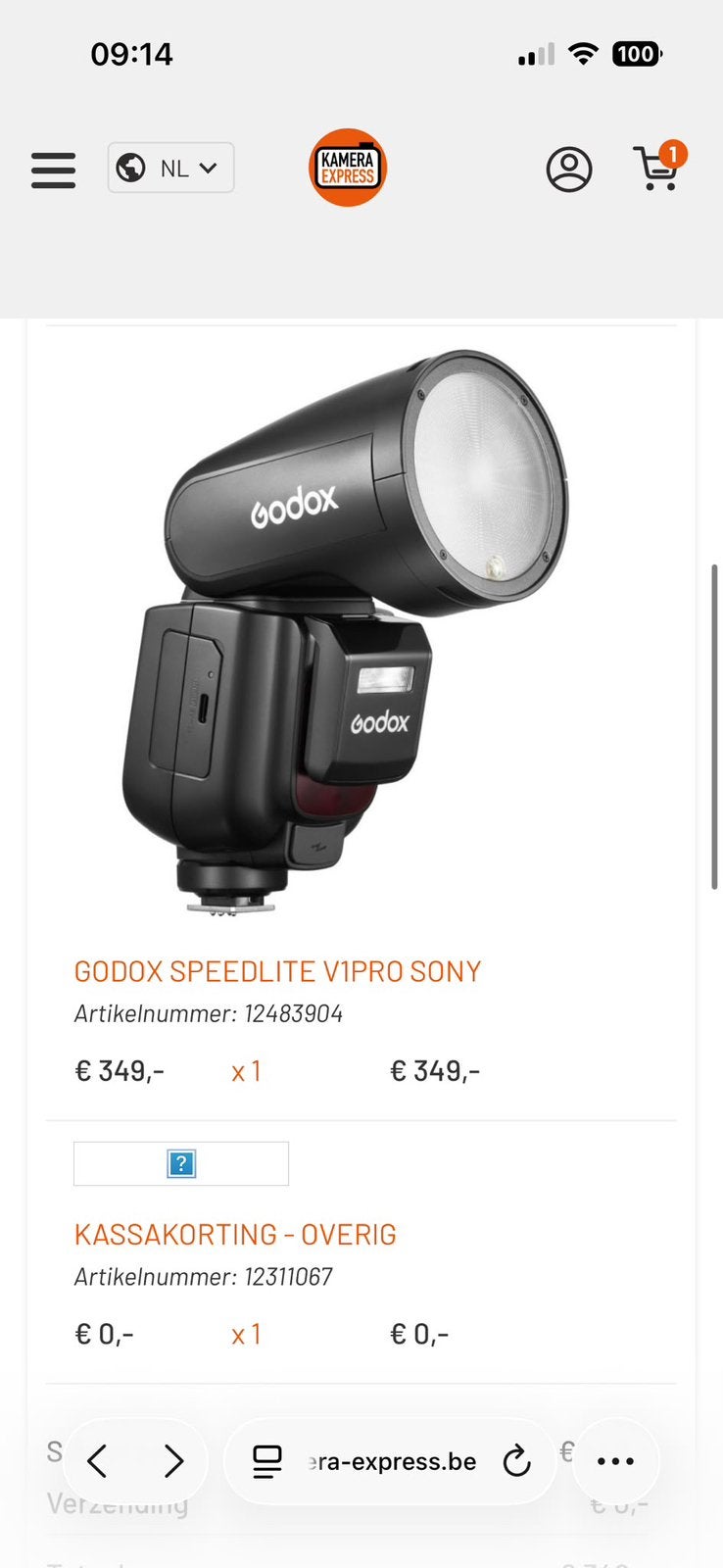 Godox speedlite v1 pro sony te koop., Audio, Tv en Foto, Foto | Flitsers, Ophalen of Verzenden, Zo goed als nieuw, Sony