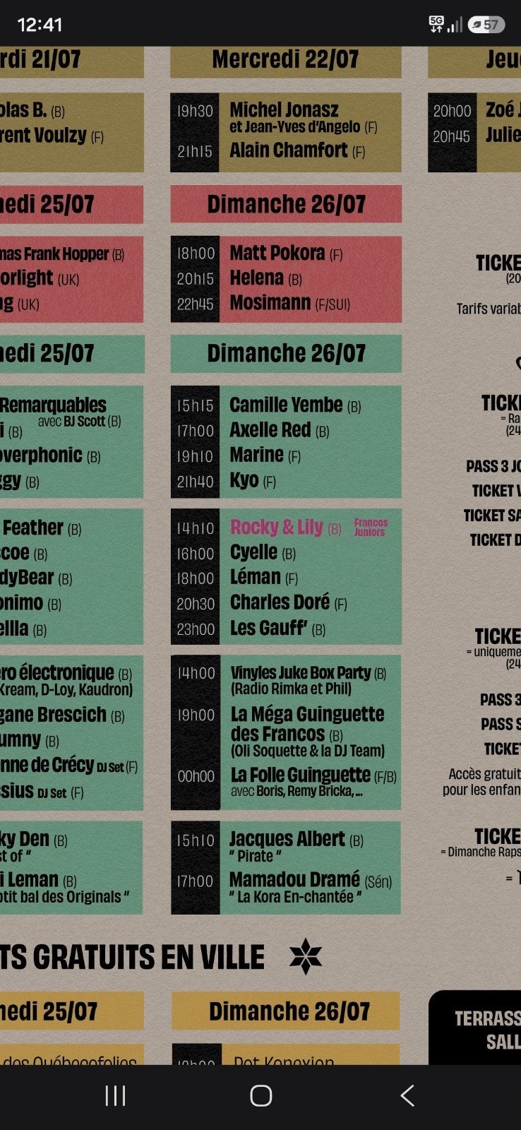 1 place pour les Francofolies de Spa 26/07, Tickets & Billets
