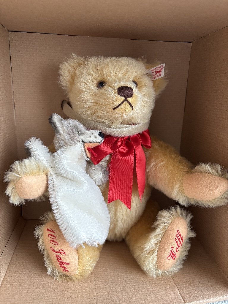 STEIFF – Teddybeer met handwolf, Ophalen of Verzenden, Zo goed als nieuw, Stoffen beer, Steiff