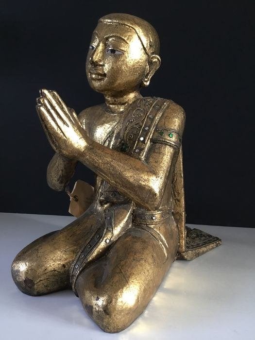 Ancienne Sculpture en Bois d'un Moine ou Bouddha - Thaïlande, Antiquités & Art, Art | Art non-occidental, Enlèvement ou Envoi