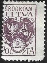 1 Postzegel Centraal Litouwen 1919 Heraldiek, Timbres & Monnaies, Timbres | Europe | Autre, Enlèvement ou Envoi, Autres pays, Non oblitéré