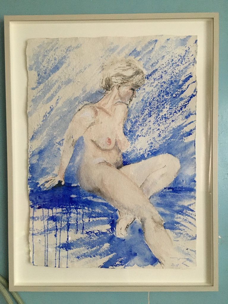 Origineel Vrouwelijk Naakt - Aquarel op Nepalees Papier, Antiquités & Art, Art | Peinture | Classique, Portrait ou Personnes, Aquarelle