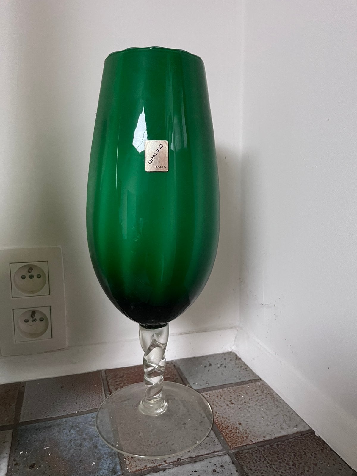 Mid-Century Opalino Vaas op Spiraalsteel – Groen (37cm), Ophalen, Zo goed als nieuw