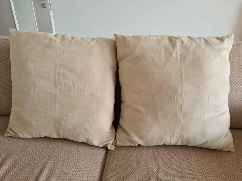 2 coussins canapé, Maison & Meubles, Enlèvement, Utilisé, Beige, Rectangulaire