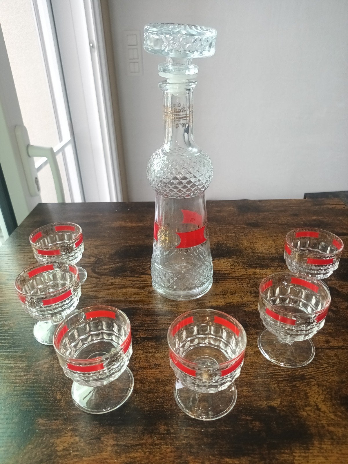 Carafe vintage avec 6 verres, années 1970, Enlèvement, Comme neuf, Verres et Verres à shot