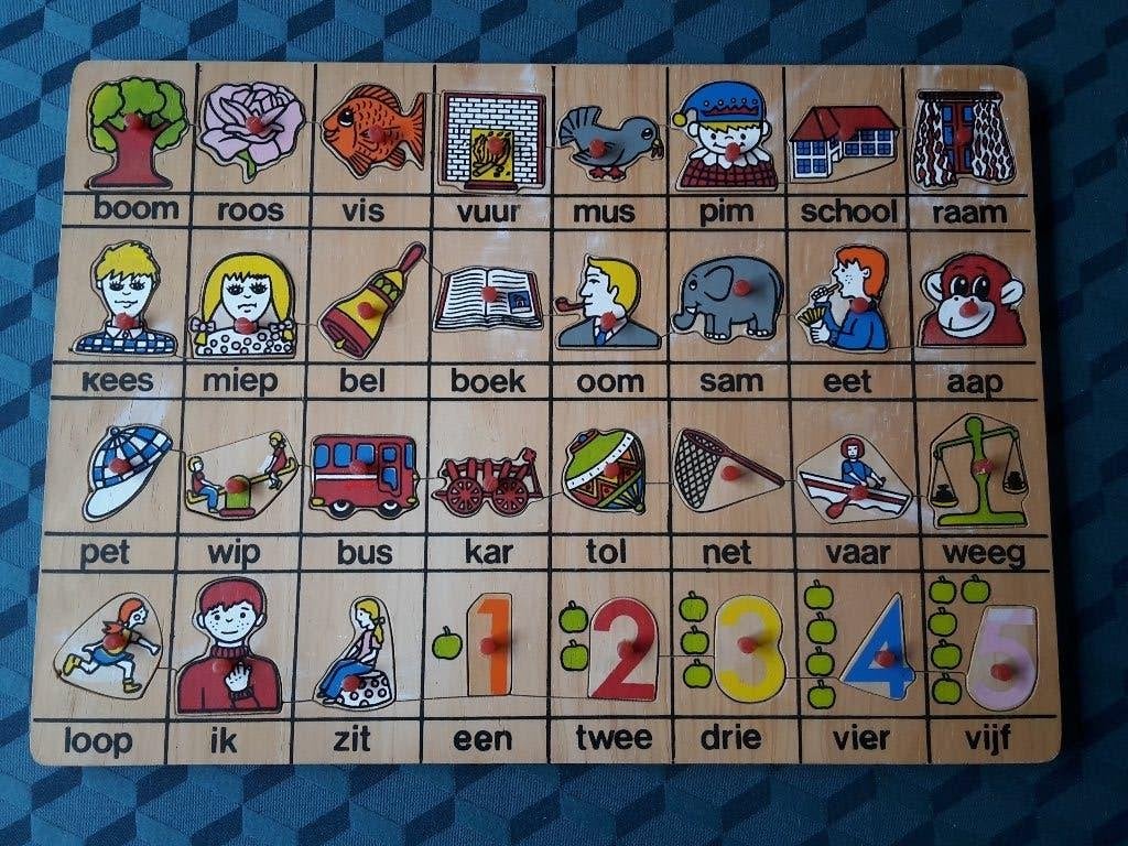 Grote retro houten puzzel met eerste woordjes, prima staat, Enlèvement ou Envoi, Comme neuf, 2 à 4 ans, En bois