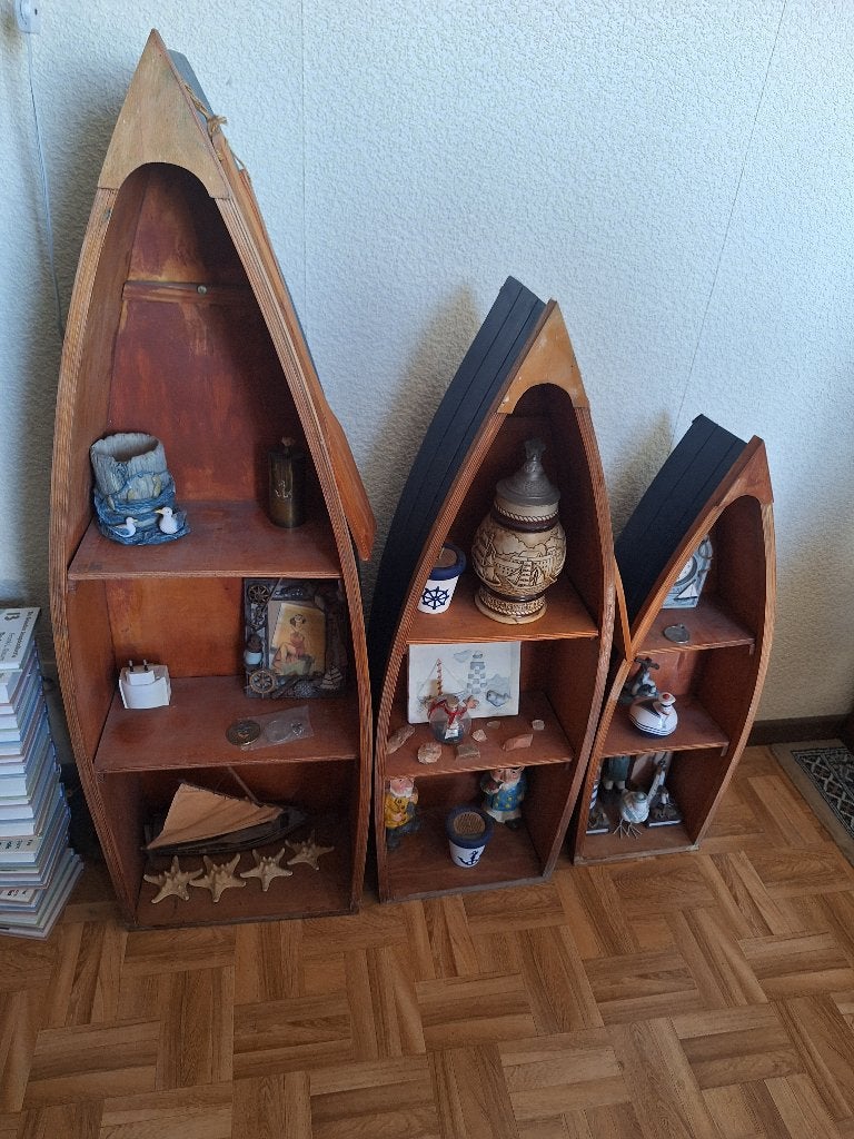 3 houten bootkastjes open, Huis en Inrichting, Woonaccessoires | Etagères, Ophalen, Gebruikt, Rek/stellage, Hout