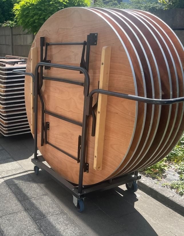 8x Klaptafel rond 153cm incl. transportkar, Hobby en Vrije tijd, Ophalen, Gebruikt, Feestartikel