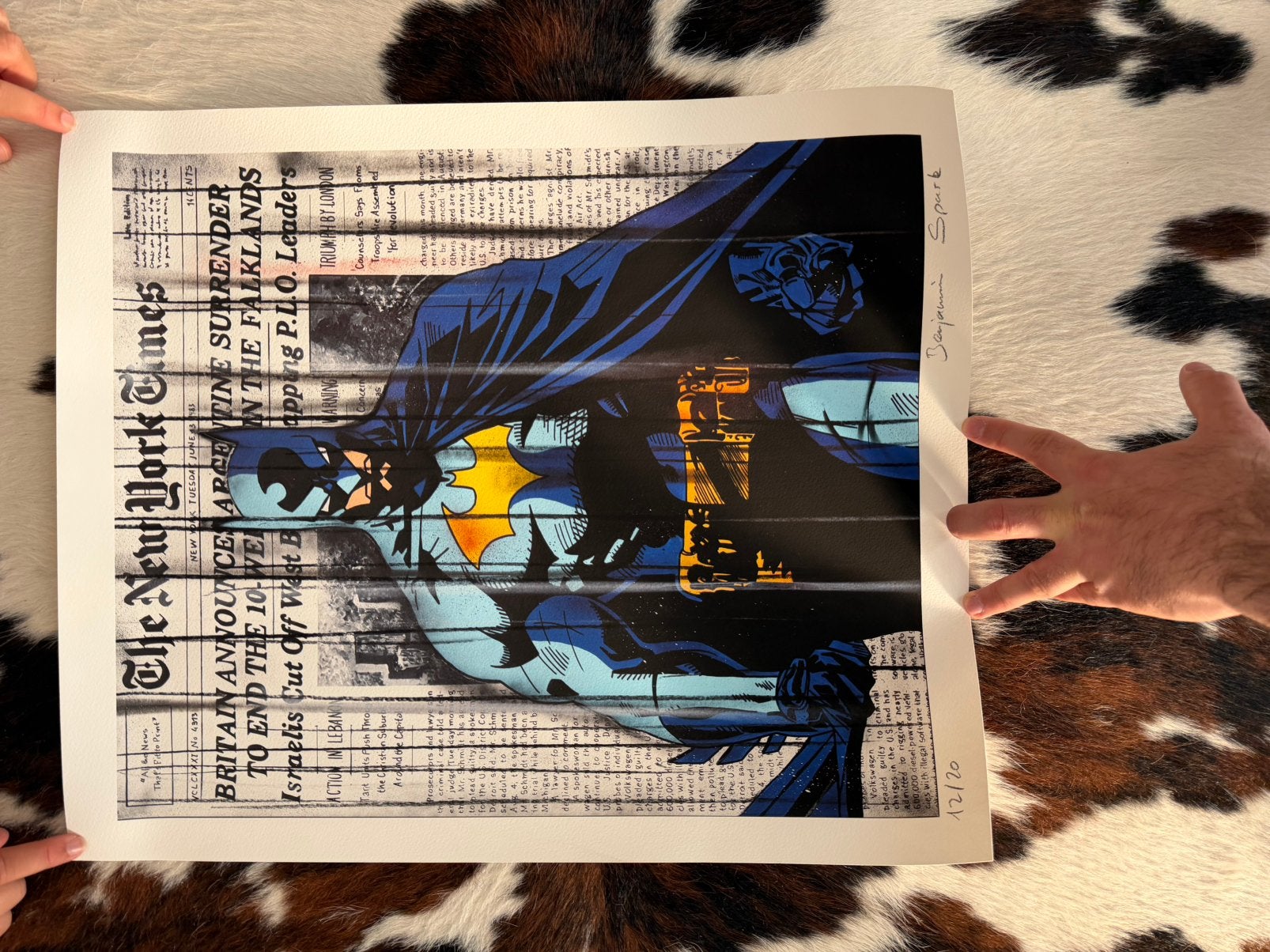 Benjamin Spark Batman 12/20, Ophalen of Verzenden, Gesigneerd, Acrylverf, Stripfiguren/cartoons
