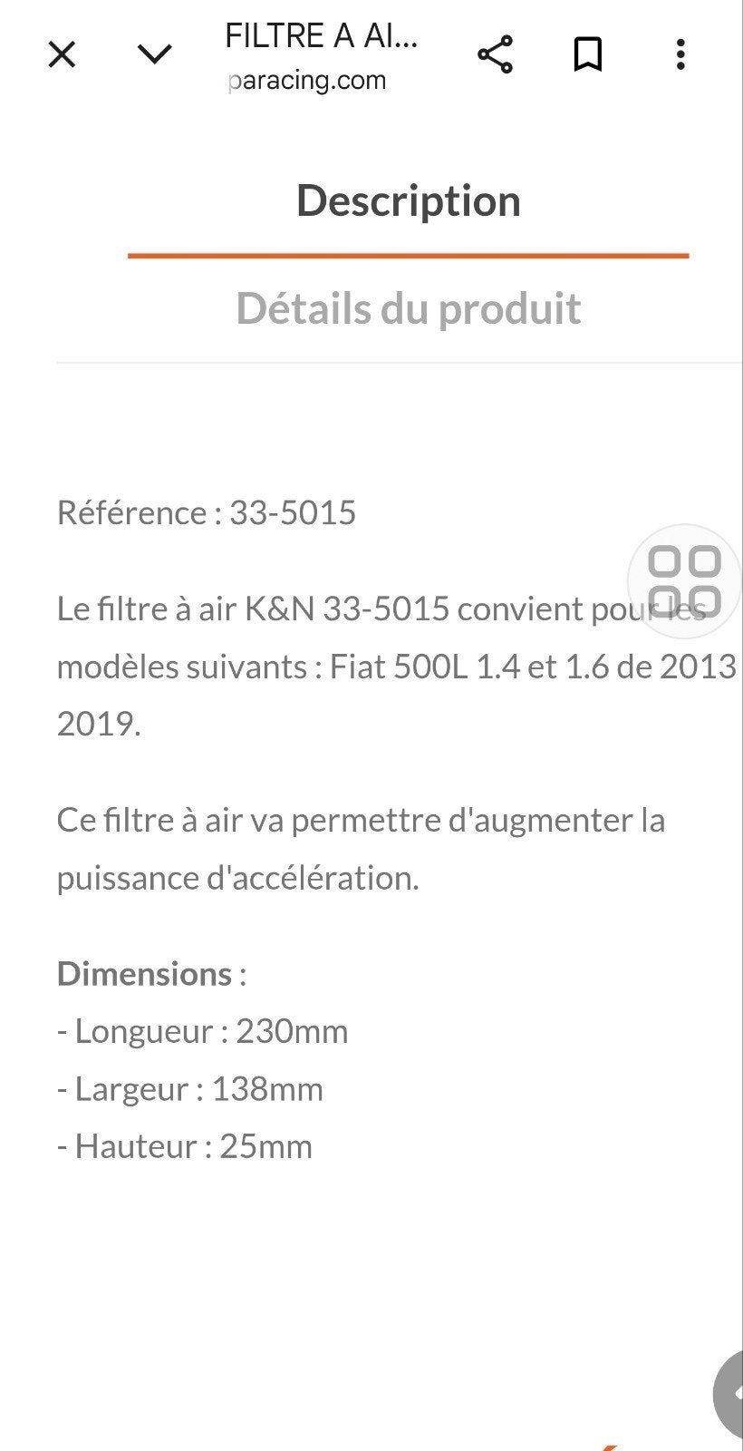 Filtre KN 33-5015 fiat 500, Autos : Pièces & Accessoires