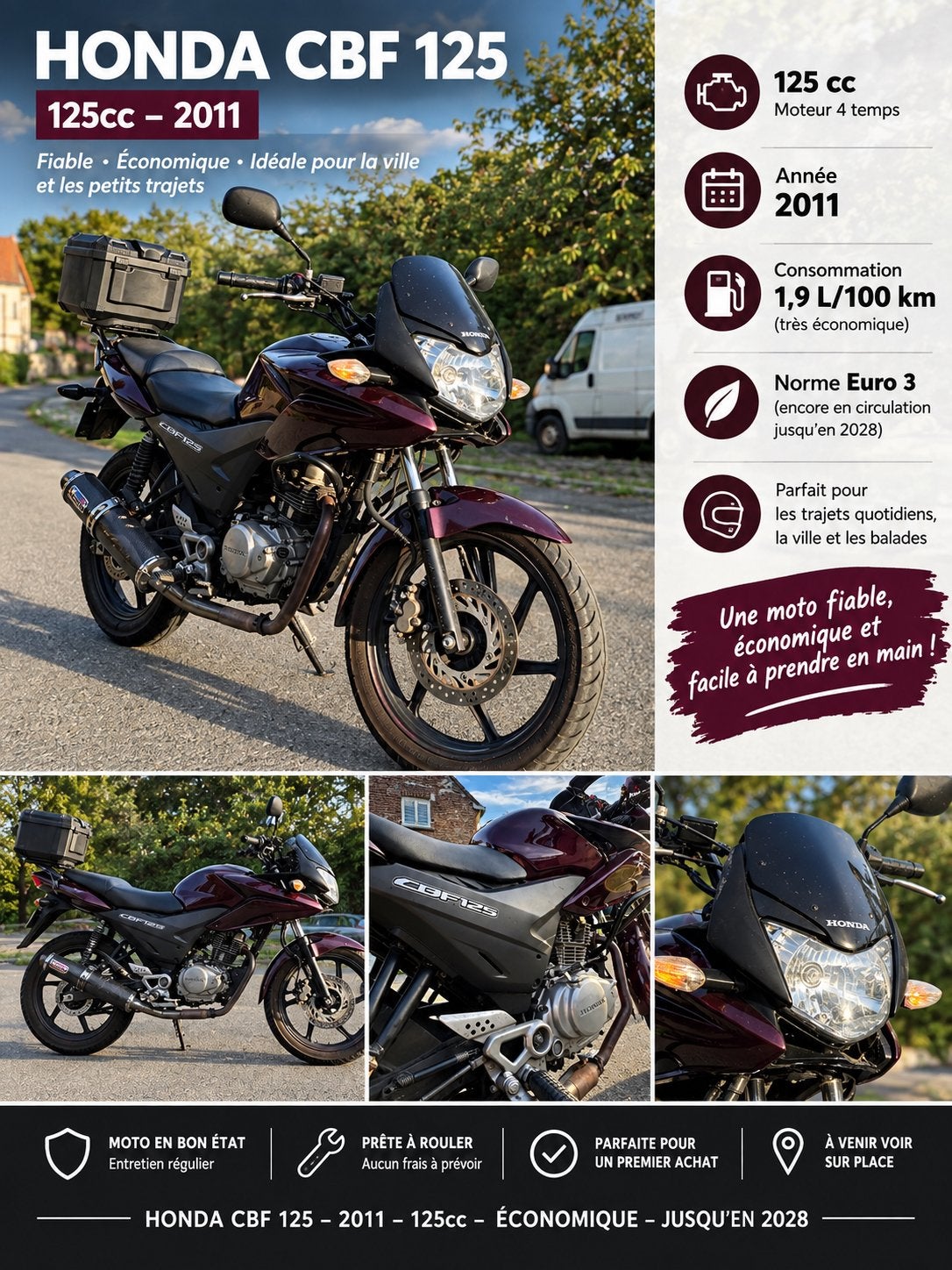 Moto Honda CBF 125, Motos, Entreprise, Occasion, 2 cylindres, Autre