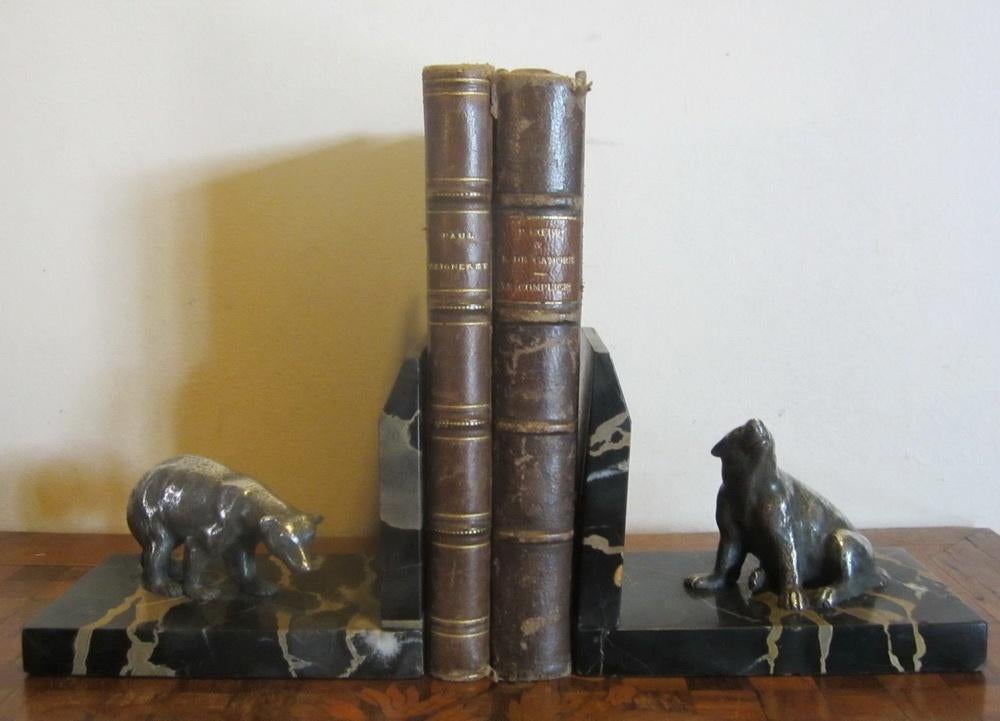 Serre-livres art déco anciens ours, en bronze argenté, Antiquités & Art, Envoi