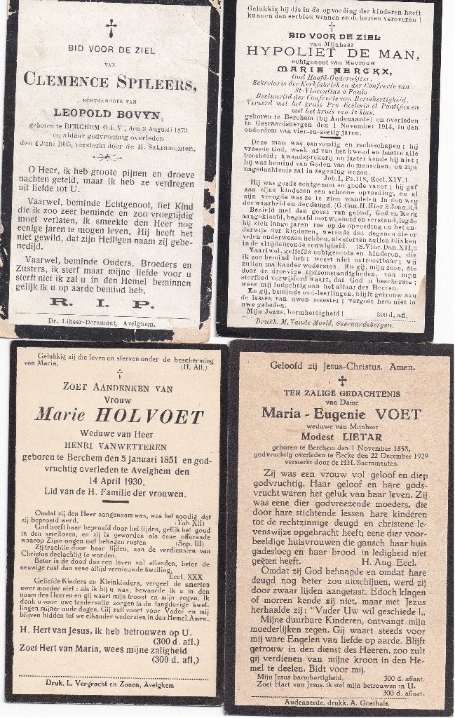 4 B P BERCHEM OUD 1905 - 1914 - 1929 - 1930, Verzamelen, Ophalen of Verzenden, Bidprentje