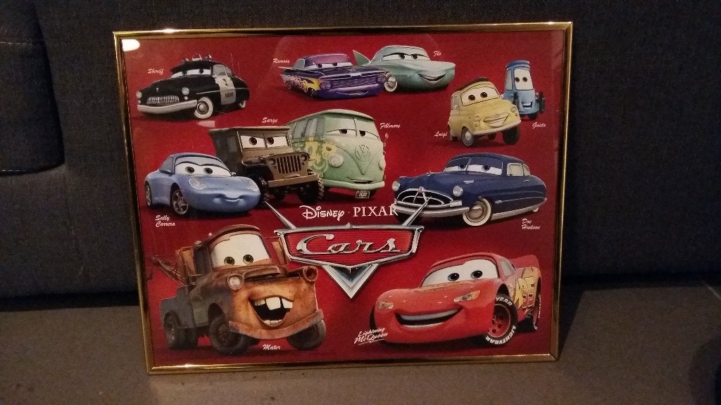Cars poster in kader, Ophalen, Zo goed als nieuw, Ingelijst, Wanddecoratie