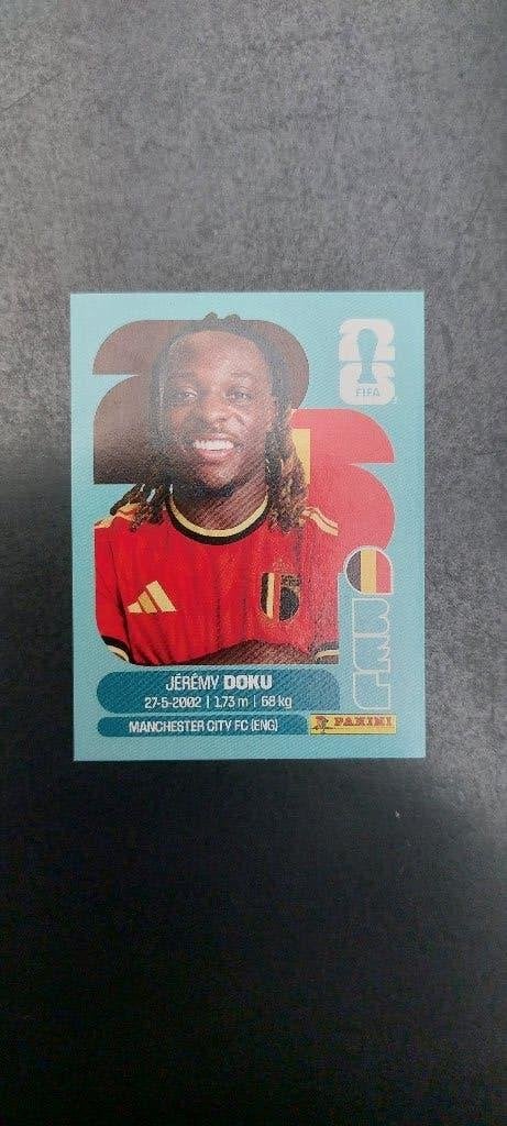 Sticker autocollant panini world cup 2026 jeremy Doku, Collections, Enlèvement ou Envoi, Utilisé