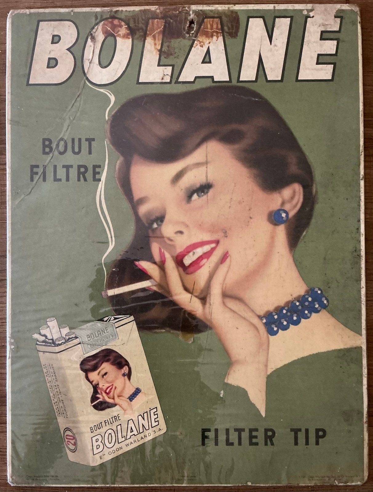 Oud BOULANE/ODON WARLAND/1947/reclamebord, Ophalen of Verzenden, Gebruikt, Reclamebord