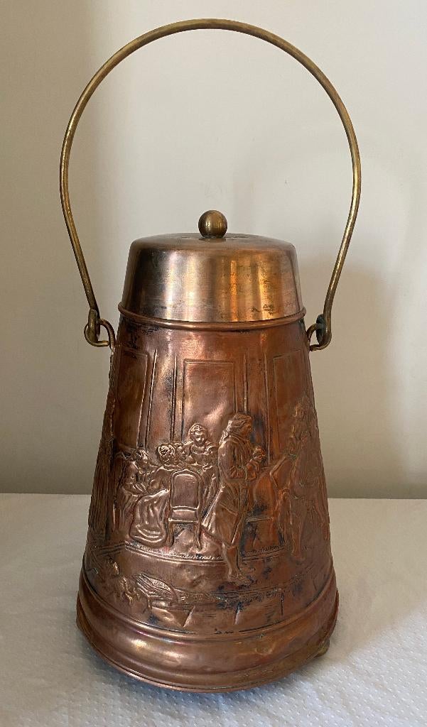 Antique seau à charbon/ petit bois cuivre et laiton vintage, Antiquités & Art, Enlèvement ou Envoi, Cuivre